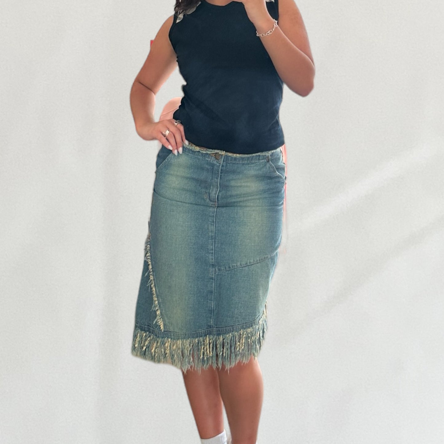 Roberto Cavalli asymmetric denim skirt