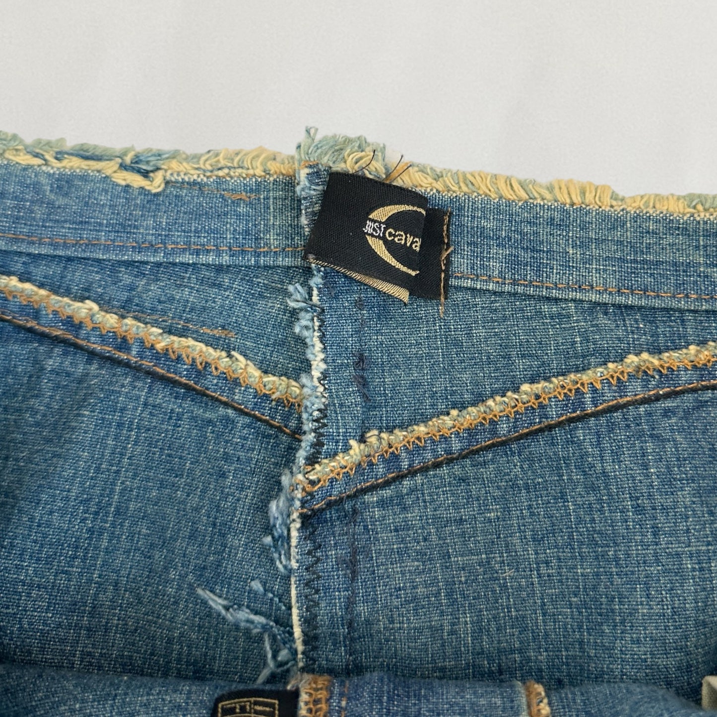 Roberto Cavalli asymmetric denim skirt