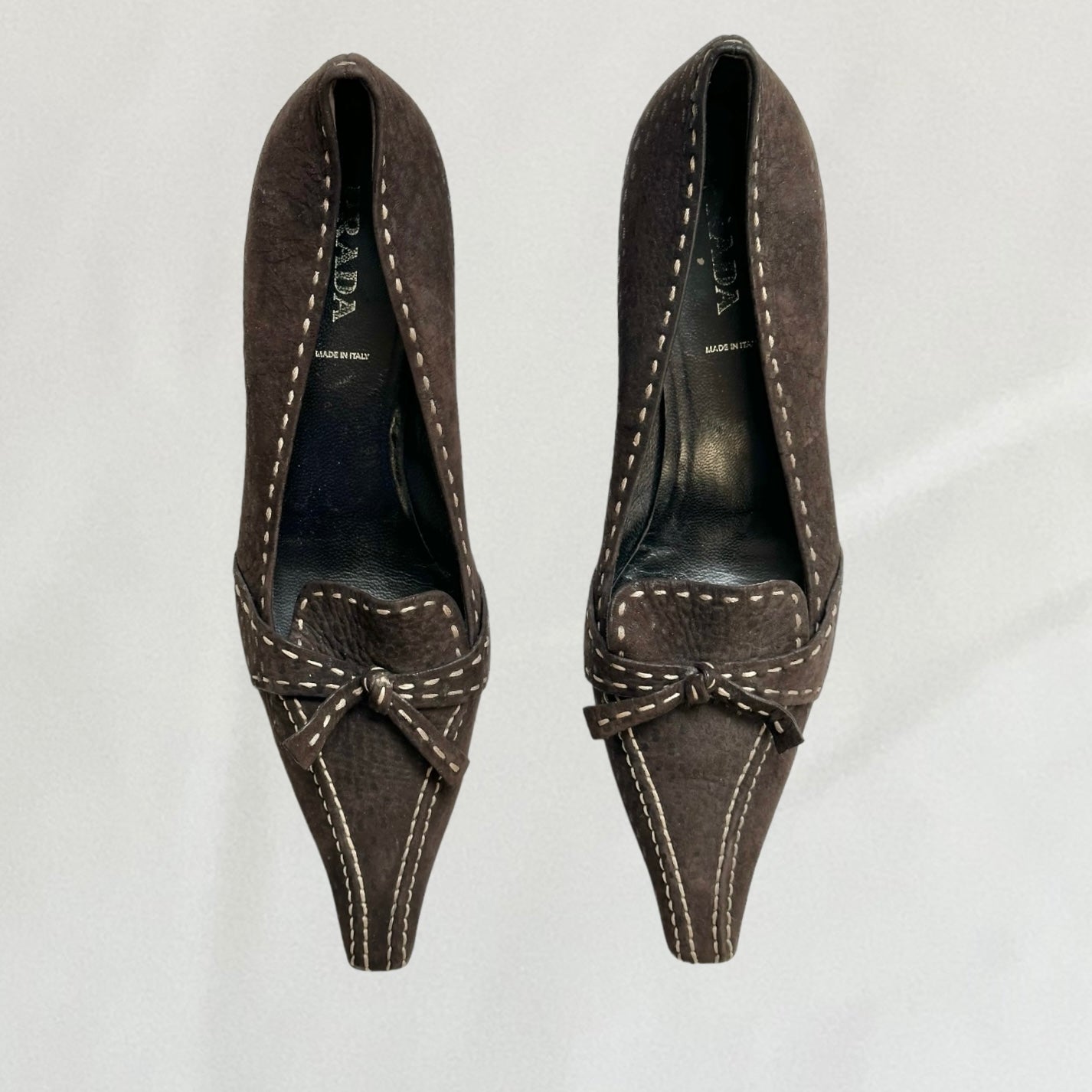 Prada contrast stitch kitten heels