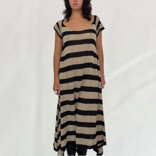 Vintage Jean Paul Gaultier brown and black striped multi way maxi dress – Vival Studios