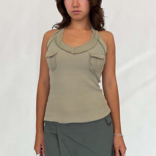 Vintage khaki Miss Sixty halterneck top with pocket details