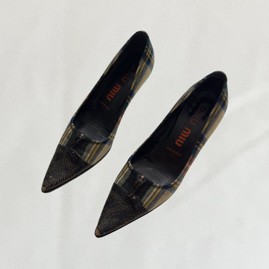 Vintage Miu Miu plaid kitten heels