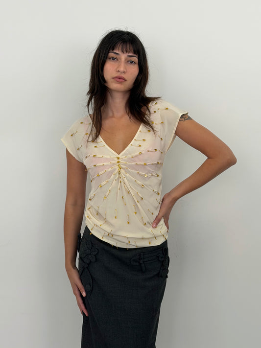 Vintage Moschino cream safety pin top – Vival Studios