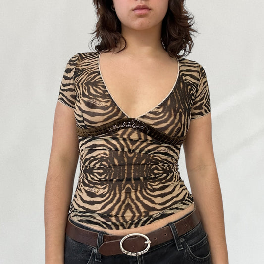 Roberto Cavalli sheer tiger print T shirt