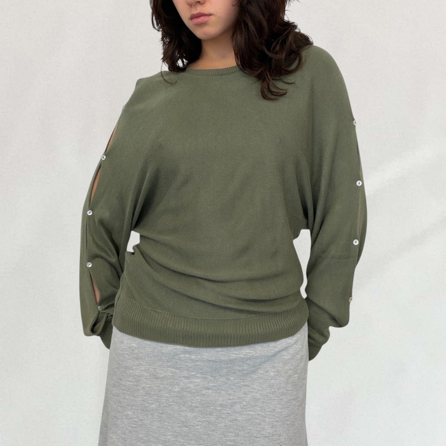 Cop Copine batwing thin knitted jumper with button up arm details