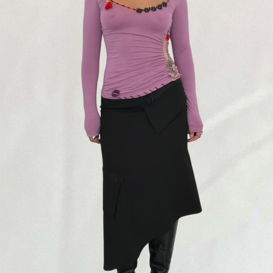 Vintage Cop Copine black asymmetric midi skirt – Vival Studios