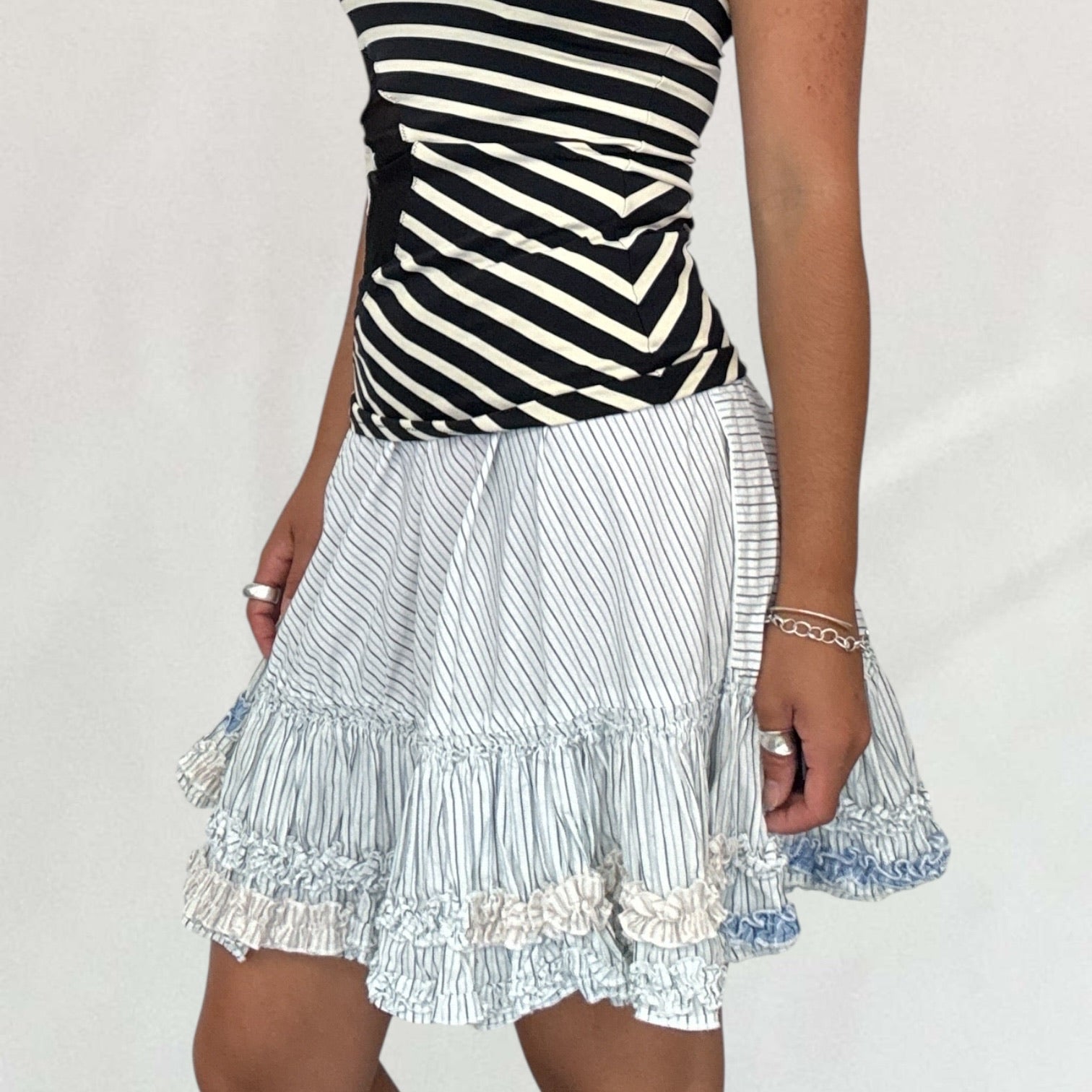 【Marithe + Francois Girbaud】W TIERED FULL SKIRT white SKIRT - MARITHE FRANCOIS GIRBAUD