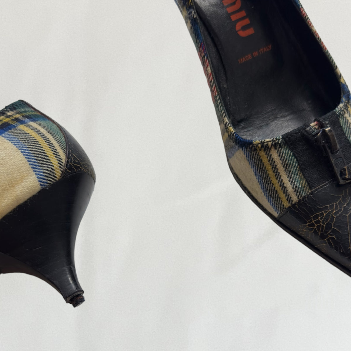 Vintage Miu Miu plaid kitten heels