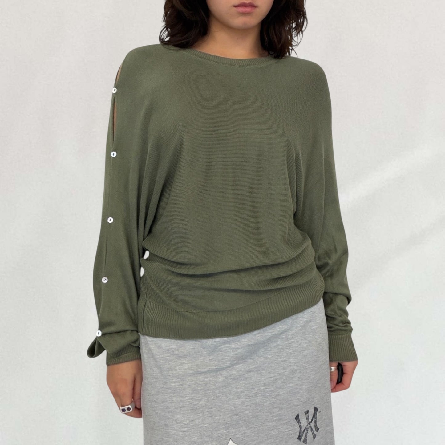 Cop Copine batwing thin knitted jumper with button up arm details