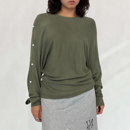 Cop Copine batwing thin knitted jumper with button up arm details