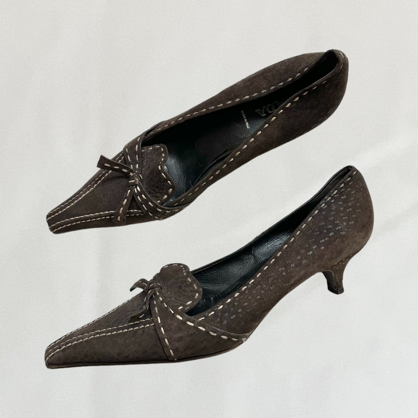 Prada contrast stitch kitten heels