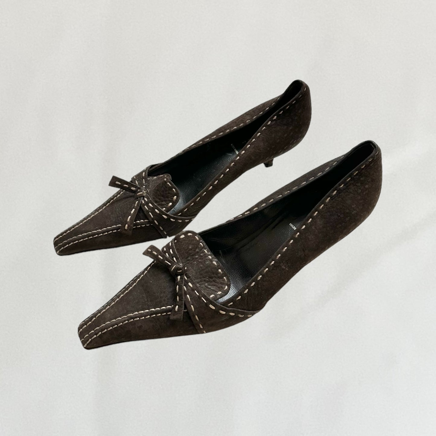 Prada contrast stitch kitten heels