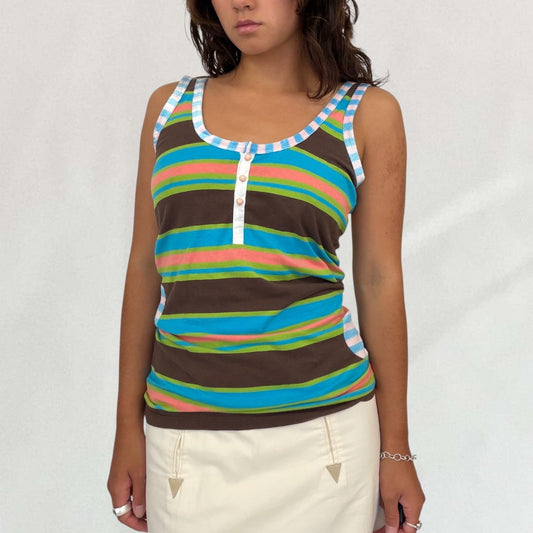 Vintage multi coloured Custo Barcelona striped tank with polka dot details