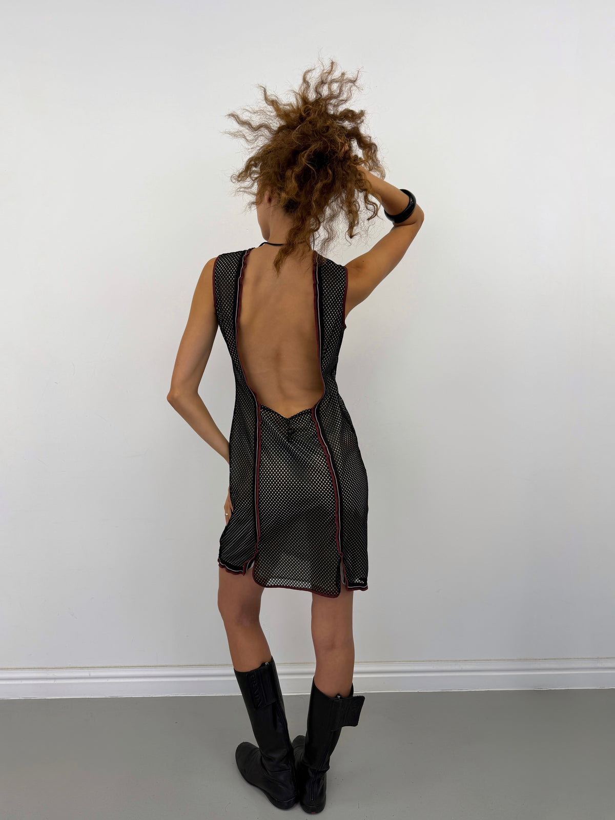 Vintage Miu Miu black and burgundy netted dress – Vival Studios