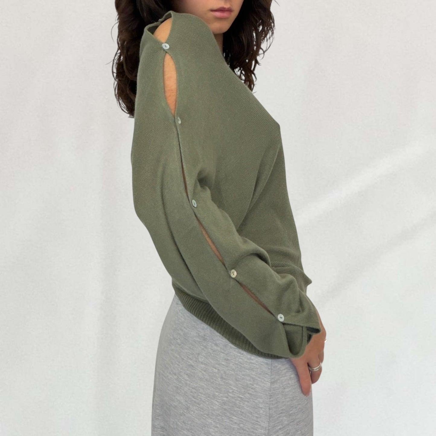 Cop Copine batwing thin knitted jumper with button up arm details