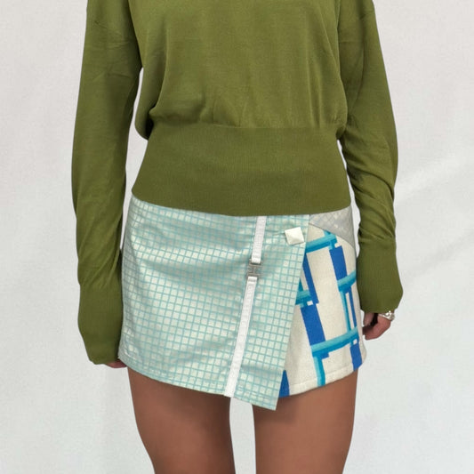Vintage blue Custo Barcelona grid print wrap mini skirt