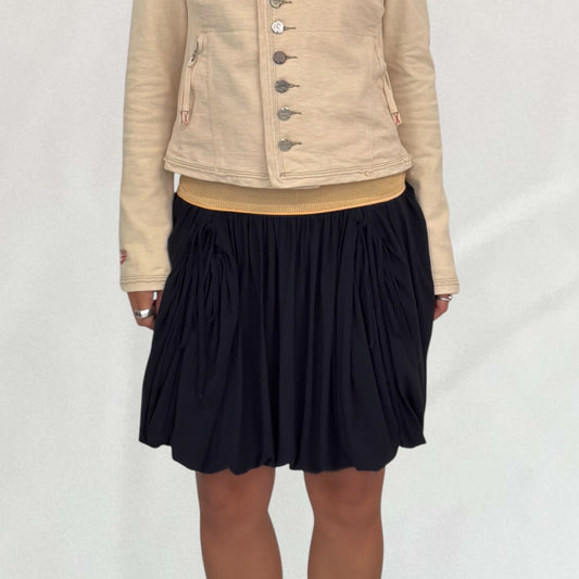 Vintage black Marithé + François Girbaud gathered bubble hem midi skirt with pocket details